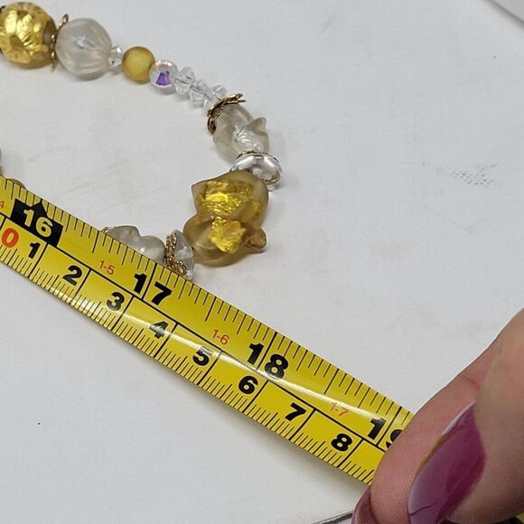 Vintage Princess Necklace Dangle‎ Pierced Earring Set Faux Gold Nugget AB Beads - Picture 8 of 16